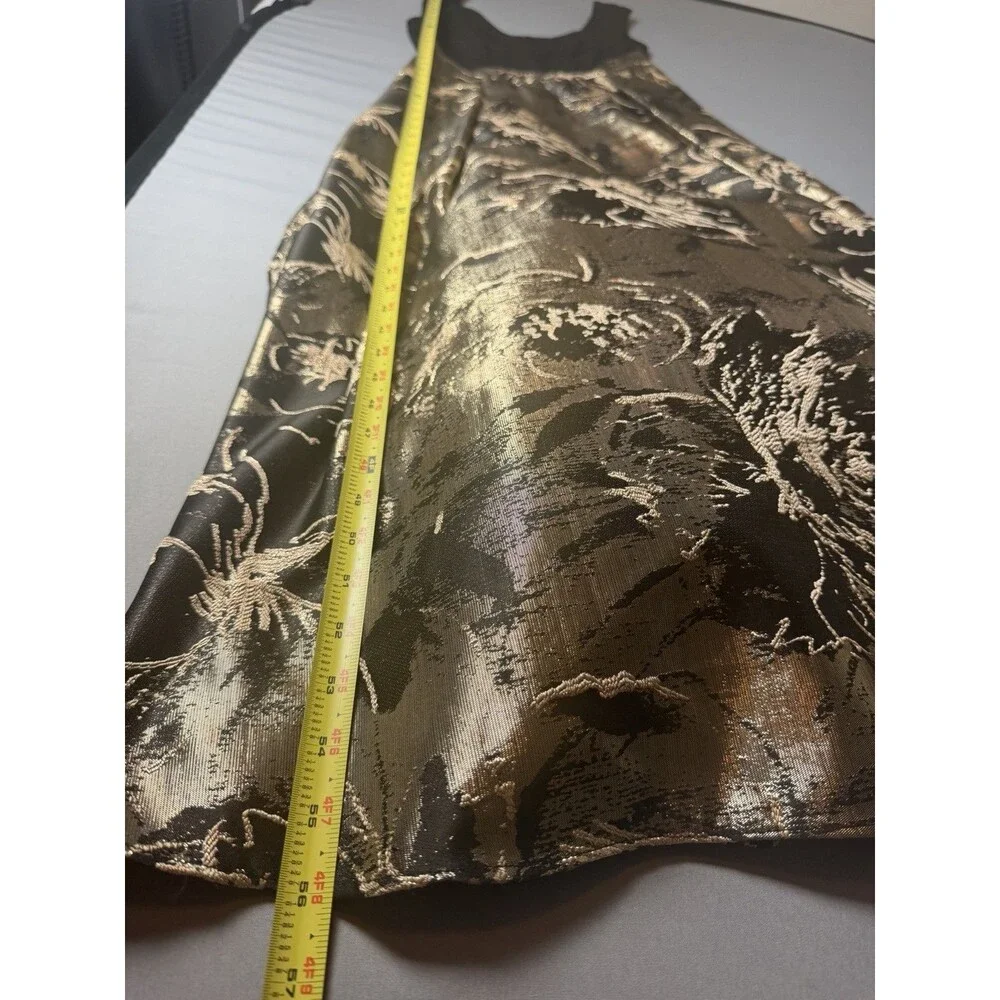 Aidan Mattox Adrianna Papell Dress Size 6 Black Gold Metallic Jacquard Gown - Picture 11 of 11